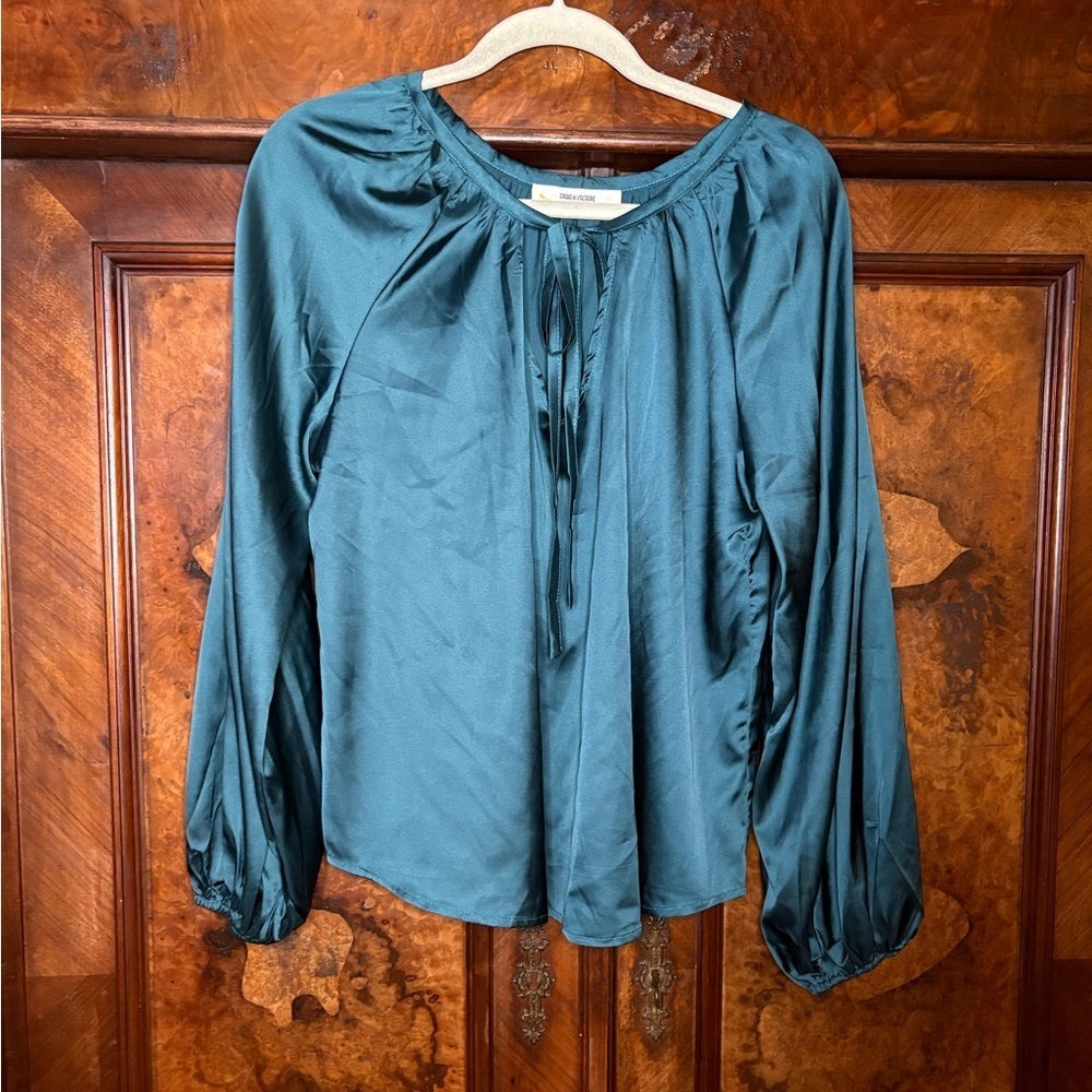 EUC Zadig & Voltaire- Satin Emerald Green Blouse. Size See Measurements